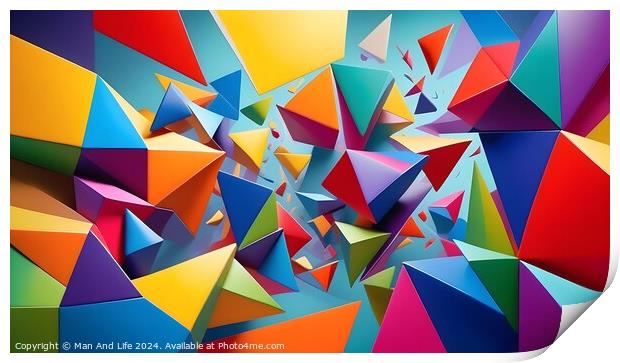 Vibrant geometric paper art with a colorful abstract design, suitable for creative backgrounds or patterns. Print by Man And Life