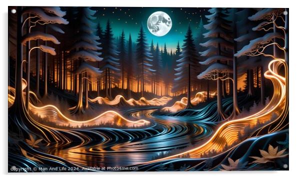 Scenic landscape photo with full moon Acrylic by Man And Life