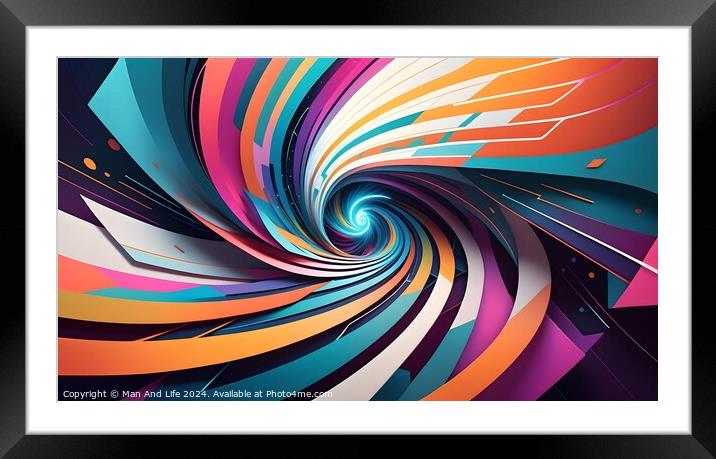 Abstract colorful swirl design with dynamic lines and shapes on a modern gradient background. Suitable for creative projects, backgrounds, and wallpapers. Framed Mounted Print by Man And Life