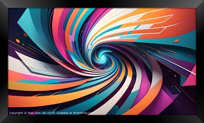 Abstract colorful swirl design with dynamic lines and shapes on a modern gradient background. Suitable for creative projects, backgrounds, and wallpapers. Framed Print by Man And Life
