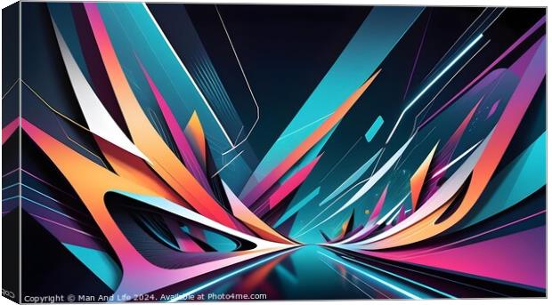 Abstract digital art with dynamic lines and geometric shapes in vibrant colors on a dark background, conveying a sense of futuristic speed and technology. Canvas Print by Man And Life