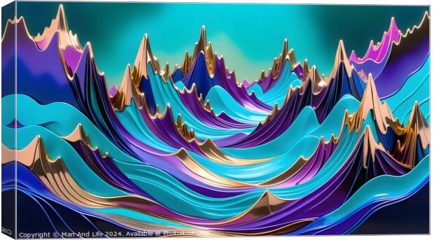 Abstract colorful wave patterns with a dynamic and fluid 3D effect on a teal background. Canvas Print by Man And Life