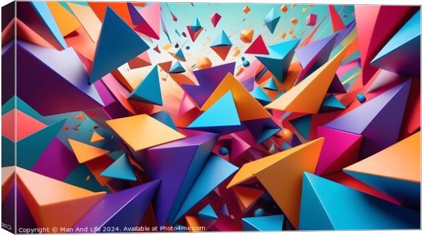 Vibrant 3D render of colorful geometric shapes exploding with dynamic motion, suitable for abstract backgrounds. Canvas Print by Man And Life