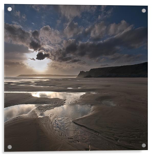 Three Cliffs Spring sunset Acrylic by Creative Photography Wales