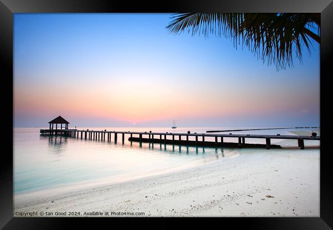 Sunrise in the Maldives Framed Print by Ian Good