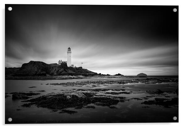 Turnberry Lighthouse Black and White Acrylic by Ian Good