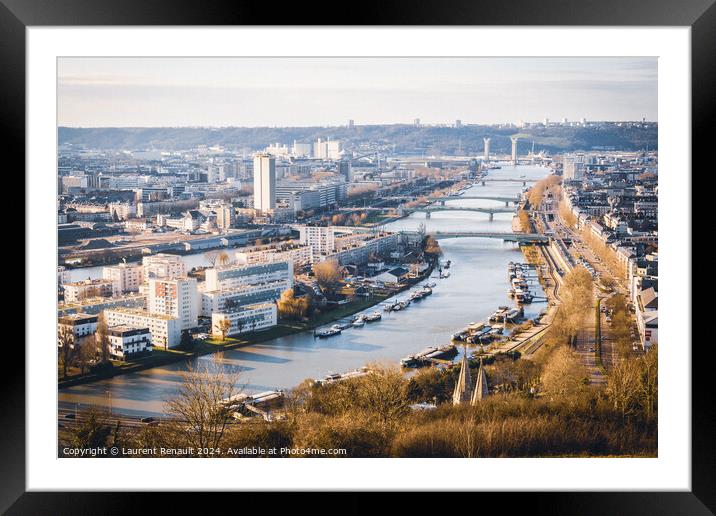 Panoramic aerial view of Rouen. Photography taken in winter, Fra Framed Mounted Print by Laurent Renault