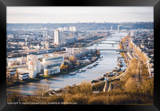 Panoramic aerial view of Rouen. Photography taken in winter, Fra Framed Print by Laurent Renault