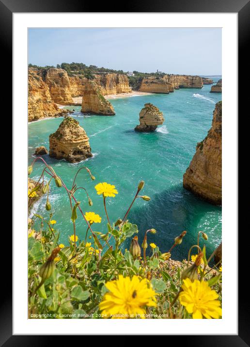 Vertical view over cliffs and ocean near Lagoa, Algarve, Portuga Framed Mounted Print by Laurent Renault