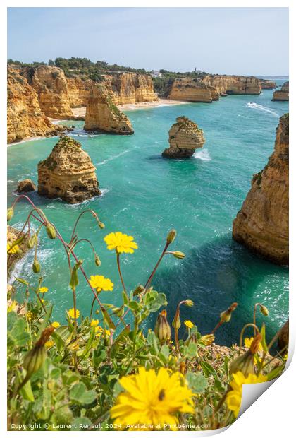 Vertical view over cliffs and ocean near Lagoa, Algarve, Portuga Print by Laurent Renault