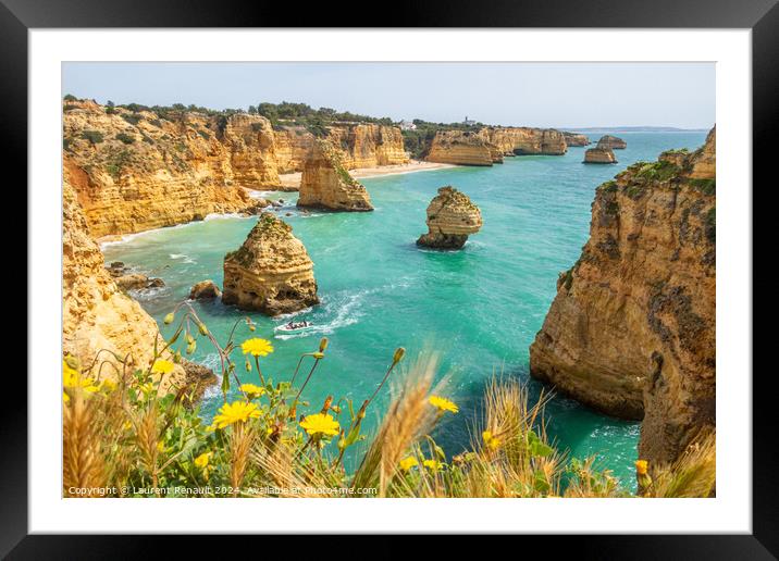 Cliffs and ocean near Praia da Marinha, Algarve, Portugal Framed Mounted Print by Laurent Renault