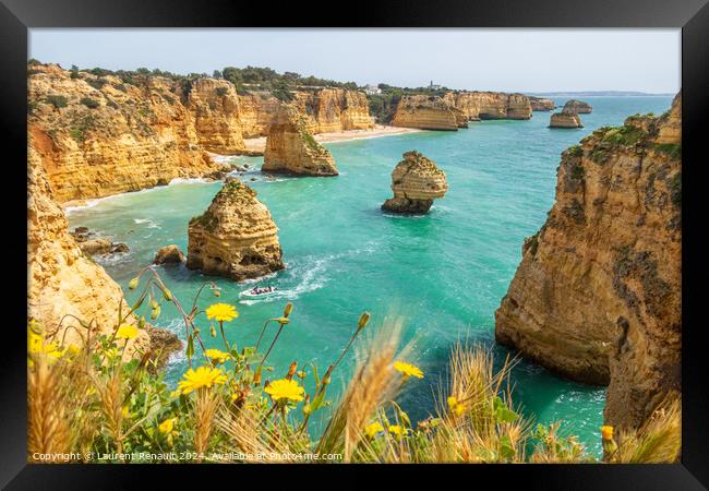 Cliffs and ocean near Praia da Marinha, Algarve, Portugal Framed Print by Laurent Renault