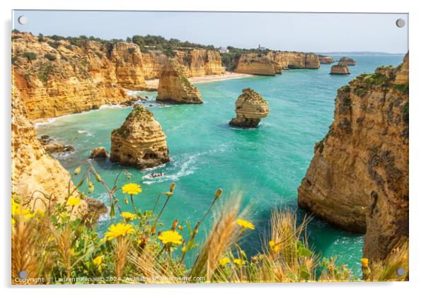 Cliffs and ocean near Praia da Marinha, Algarve, Portugal Acrylic by Laurent Renault