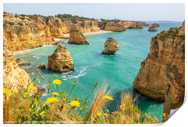 Cliffs and ocean near Praia da Marinha, Algarve, Portugal Print by Laurent Renault
