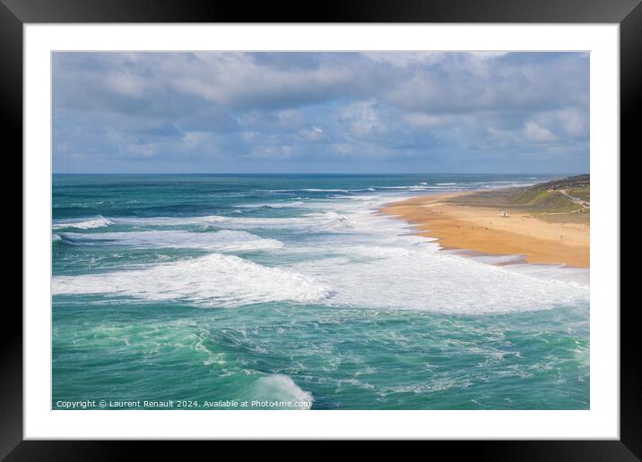 Aerial view of Nazaré 's north beach in Portugal Framed Mounted Print by Laurent Renault