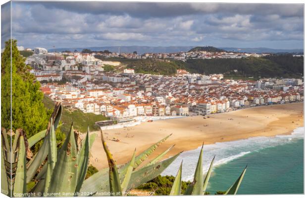 Aerial view of  Nazaré town and the Atlantic ocean, Portugal Canvas Print by Laurent Renault