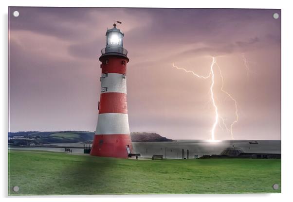 Plymouth Hoe Lightning Acrylic by Alison Chambers