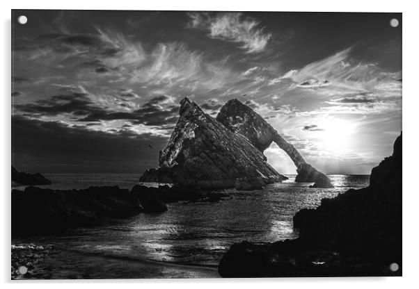 Sunrise at Bow Fiddle Rock in Black and White  Acrylic by DAVID FRANCIS