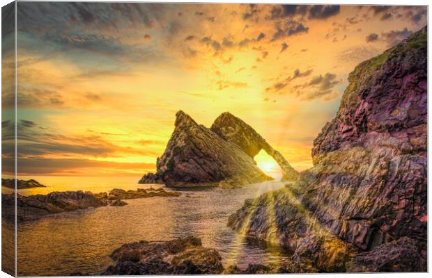 Dramatic Sunrise at Bow Fiddle Rock Canvas Print by DAVID FRANCIS