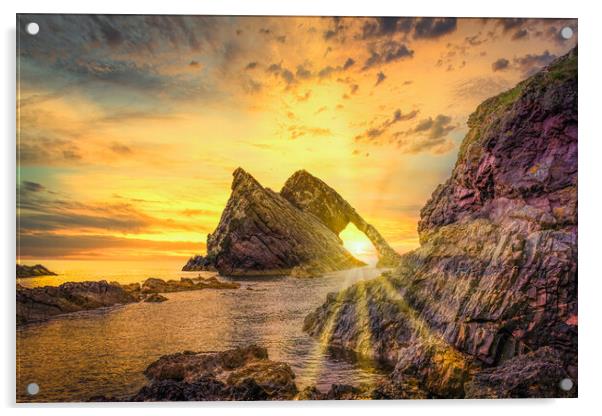 Dramatic Sunrise at Bow Fiddle Rock Acrylic by DAVID FRANCIS