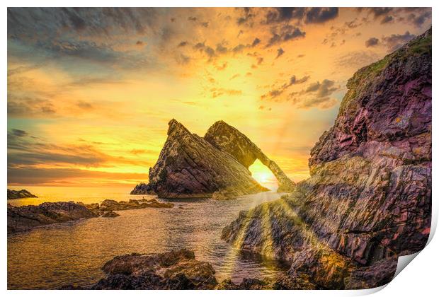 Dramatic Sunrise at Bow Fiddle Rock Print by DAVID FRANCIS