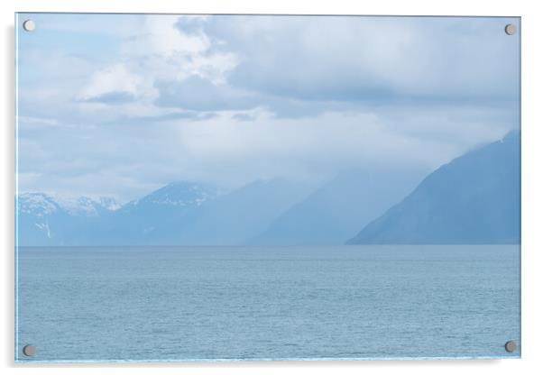 Distance Mountains in mist in Prince William Sound, Alaska, USA Acrylic by Dave Collins
