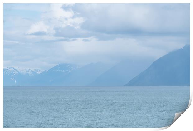 Distance Mountains in mist in Prince William Sound, Alaska, USA Print by Dave Collins