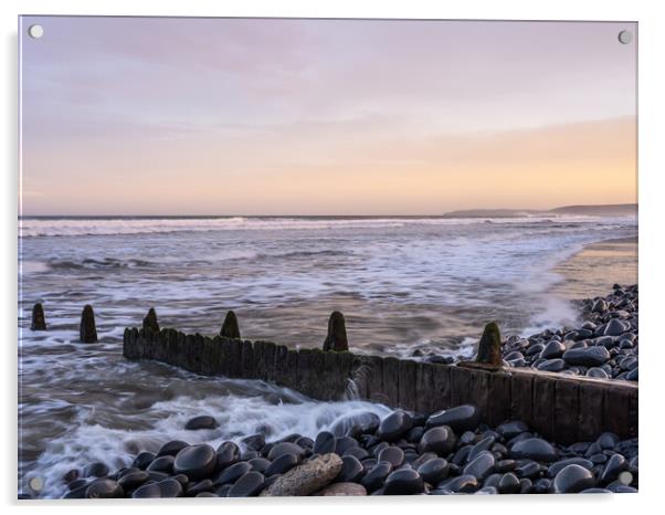 Sunrise beach groynes Acrylic by Tony Twyman