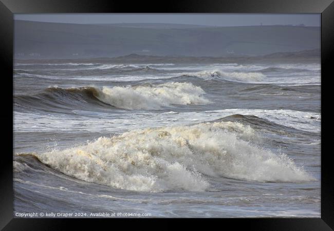 waves at Westward Ho! Framed Print by kelly Draper