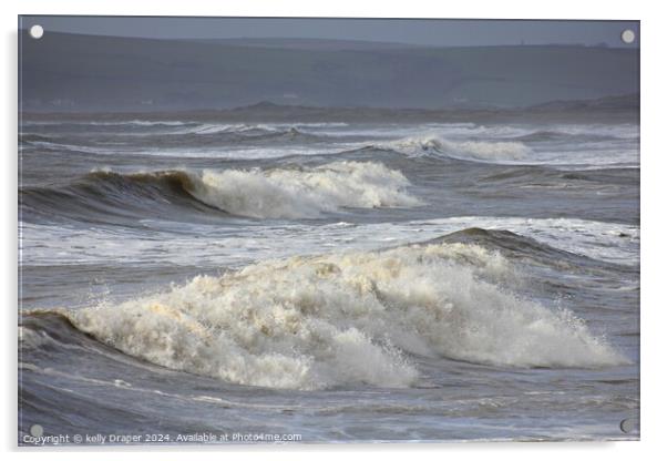 waves at Westward Ho! Acrylic by kelly Draper