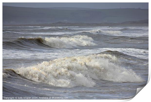 waves at Westward Ho! Print by kelly Draper