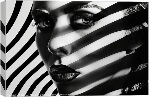 A stunning female portrait in black and white with deep shadows. Canvas Print by Michael Piepgras