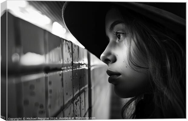 A stunning female portrait in black and white with deep shadows. Canvas Print by Michael Piepgras