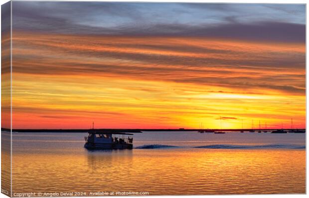 Boat and the Ria Formosa Sunset Canvas Print by Angelo DeVal