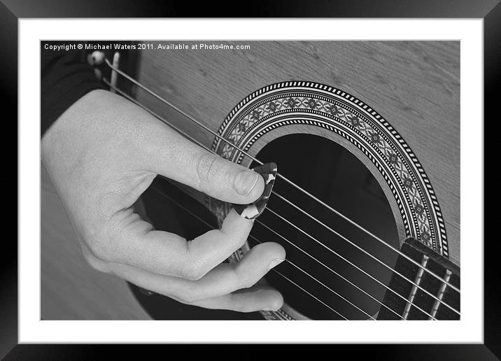 Guitar Picking Black and White Framed Mounted Print by Michael Waters Photography