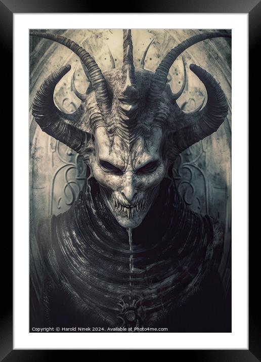 Horned Demon Framed Mounted Print by Harold Ninek