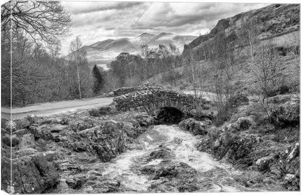 Ashness Bridge in Black and White Canvas Print by Roger Green