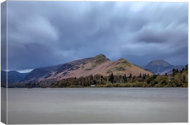Moody View Across Derwentwater To Catbells Canvas Print by Roger Green