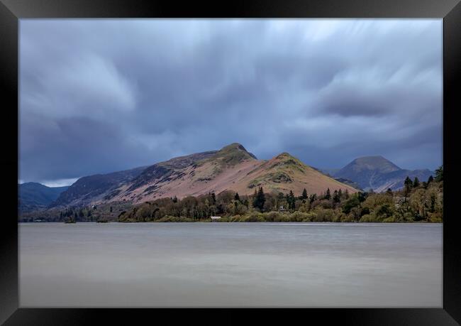 Moody View Across Derwentwater To Catbells Framed Print by Roger Green