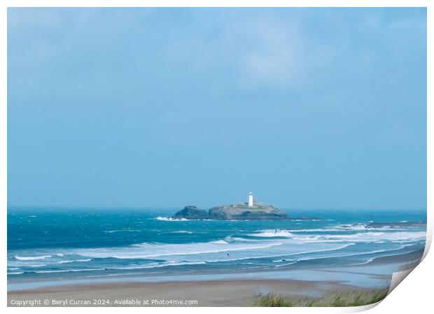 Godrevy Lighthouse Cornish Coast Print by Beryl Curran
