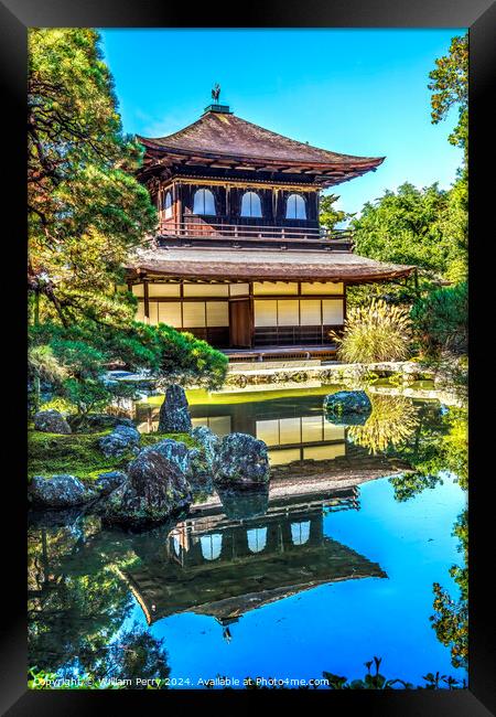 Colorful Fall Water Reflection Ginkakuji Silver Pavilion Temple  Framed Print by William Perry