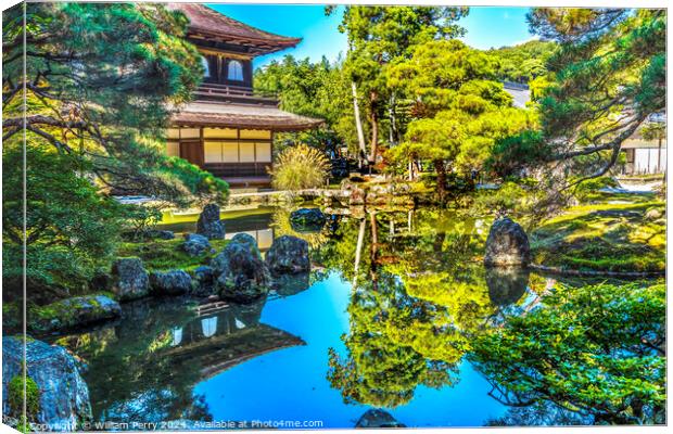 Colorful Fall Water Reflection Ginkakuji Silver Pavilion Temple  Canvas Print by William Perry