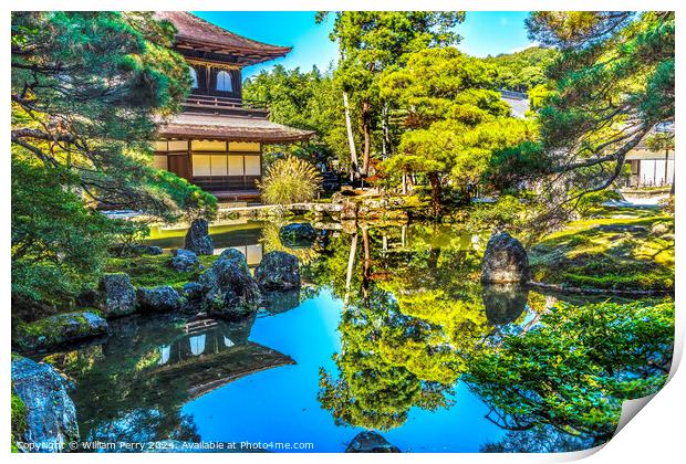 Colorful Fall Water Reflection Ginkakuji Silver Pavilion Temple  Print by William Perry