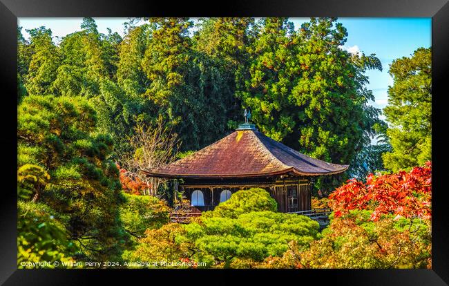 Colorful Fall Kannon Hall Ginkakuji Silver Temple Kyoto Japan Framed Print by William Perry