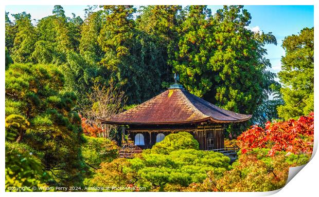 Colorful Fall Kannon Hall Ginkakuji Silver Temple Kyoto Japan Print by William Perry