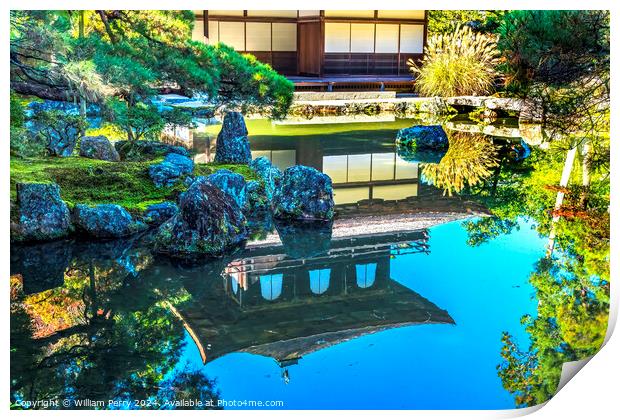 Colorful Water Reflection Ginkakuji Silver Pavilion Temple Kyoto Japan Print by William Perry
