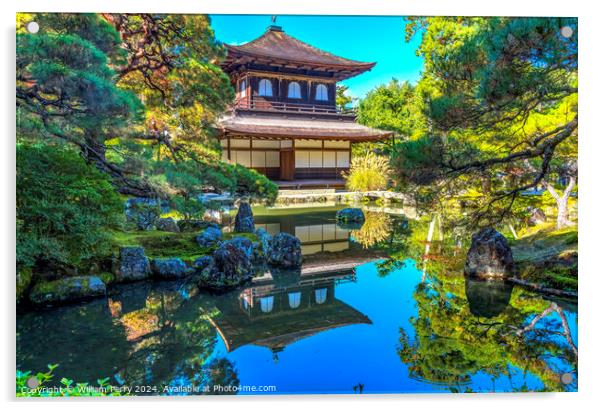 Colorful Fall Water Reflection Ginkakuji Silver Pavilion Temple  Acrylic by William Perry