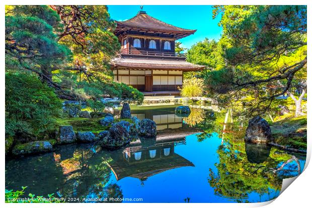 Colorful Fall Water Reflection Ginkakuji Silver Pavilion Temple  Print by William Perry