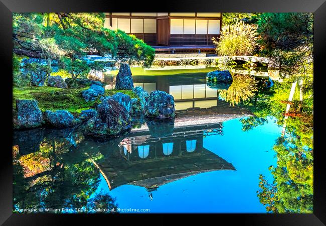 Colorful Fall Water Reflection Ginkakuji Silver Pavilion Temple  Framed Print by William Perry