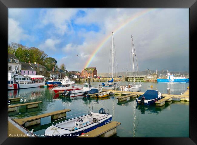 Rainbow over Padstow Harbour  Framed Print by Beryl Curran